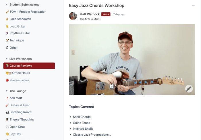 Online Guitar course community using Circle.so
